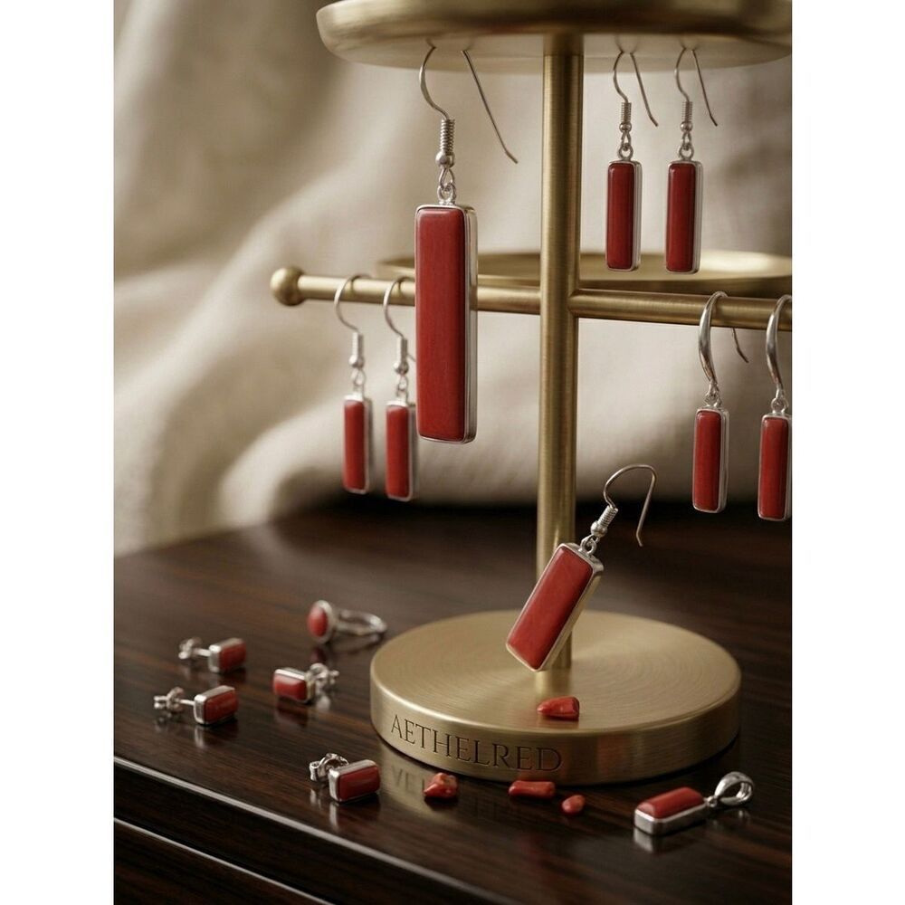 Southwestern Red Coral Jasper Artisan Drop Dangle Earrings Boho Jewelry Gift - Picture 5 of 5